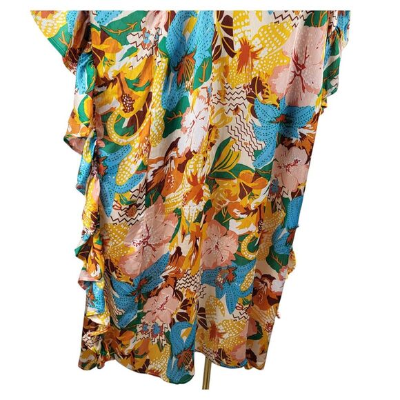 NEW Easel Small - Large Multi-Color Kaftan Style Maxi Dress Ruffle Sides Pockets - Picture 14 of 16